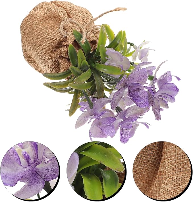 UPKOCH Realistic Faux Phalaenopsis Orchid Potted Plant, Lifelike Artificial Flower with Jute Bag, Home and Office Table Décor for Living Room and Bedroom