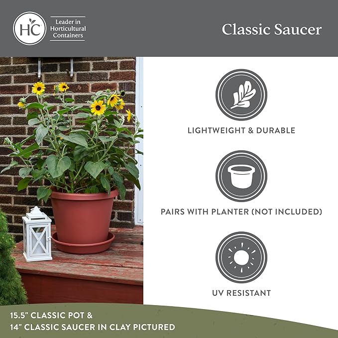 The HC Companies 14 Inch Classic Round Plant Saucer, Lightweight UV-Resistant Plastic Outdoor & Indoor Flower Pot Tray, 2-Pack Plant Pot Trays for Garden & Home Decor, White