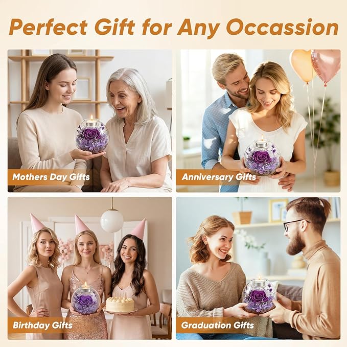 Preserved Real Rose in Glass with Scented Candles for Mom Her Wife Girlfriend Grandma Birthday Anniversary Romantic