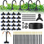 100ft 1/4-Inch Drip Irrigation Kit with 16 Adjustable Copper Nozzles, Automatic Atomizing Watering Sprinkler System for Garden, Raised Beds, Lawn, Greenhouse & Patio