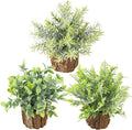 3 Pack Mini Potted Artificial Greenery, Realistic Frost and Snow Plants with Tree and Flower Pots, Lifelike Low-Maintenance Tabletop Decor for Home Office Desk Shelf
