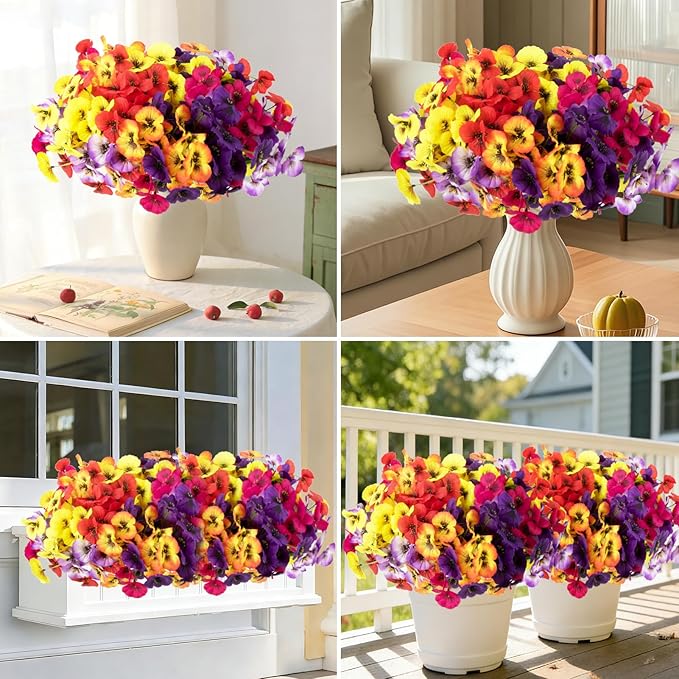 ZAIYW 18 Bundles Artificial Flowers Outdoor Fake Flowers Pansies Faux Artificial Plants for Planter Porch Yard Home Decor (Mixed Color)