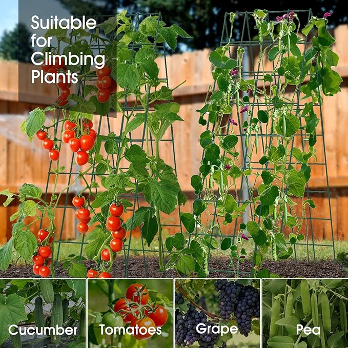 Cucumber Trellis for Raised Bed, Rifny 16.5 x 60 Inch Metal Trellis for Climbing Plants Outdoor with Plant Clips Twist Ties, Garden Plant A-Frame Trellis for Vegetable Pea Tomato (Green, 2 PCS)