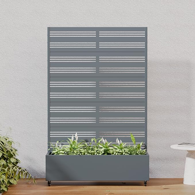Casaphoria Metal Raised Garden Bed with Trellis and Wheels, 72"x47"x16" Arched Planter Box for Climbing Plants, Vegetables & Vines, Features Drainage Holes and Privacy Screen, Grey-Harold