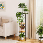Plant Stand 6 Tier Indoor Metal Plant Shelf for Multiple Plants Corner Tall Flower Holders for Living Room Bedroom Balcony, Black (6 Tier-Black+Rustic Brown)