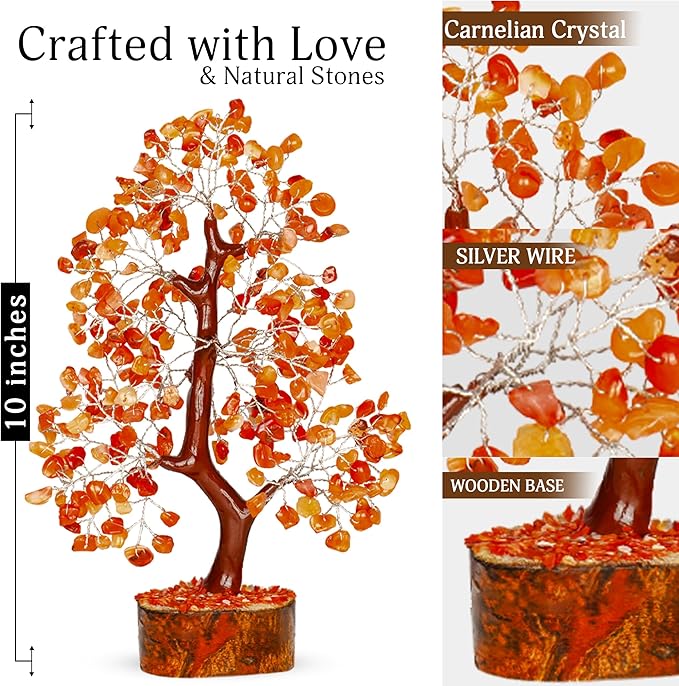 Carnelian Crystal - Gem Tree, Stone Tree, Crystal Tree for Positive Energy, Healing Crystals, Chakra Tree of Life, Gemstones and Crystals