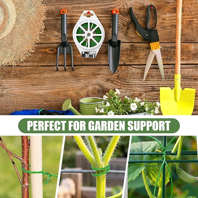 984FT Total (2 Rolls, 492FT Each) Garden Twist Ties with Cutter, Plant Ties for Tomatoes & Vines, Reusable Garden Ties for Gardening, Cable Management & Home Organization