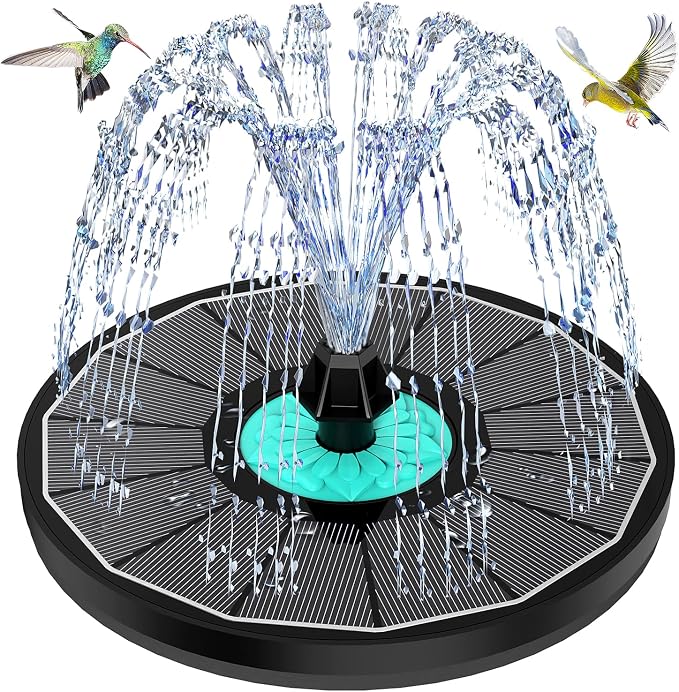 Solar Fountain Cyan Flower, Upgrade 3.5W Solar Bird Bath Fountains, Solar Powered Water Fountain with 7 Nozzles, 4 Fixed Pipes for Hummingbirds, Bird Bath, Garden, Pool, and Pond