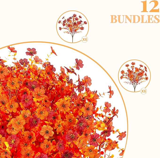 INXUGAO Artificial Fake Mums Fall Flowers for Outdoor Outside Decoration 12 Bundles Faux Silk Flowers Plants Realistic Daisy UV Resistant Fall Décor Autumn Front Door Porch Patio Yard Decoration