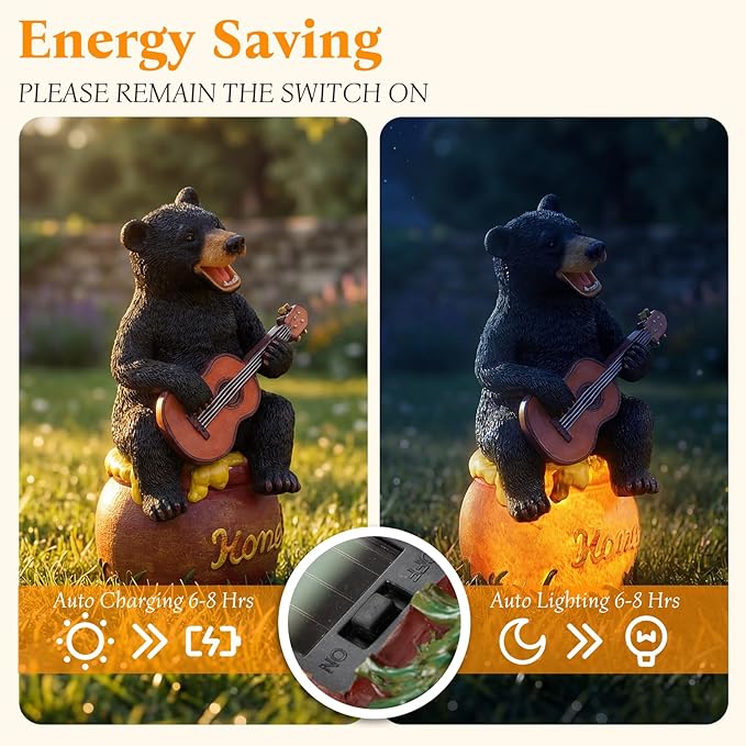 PETAFLOP Solar Garden Statues Bear Decor, Bear Figurines with Glowing Honey Jar for Patio Balcony Lawn Yard Decorations, Outdoor Birthday Housewarming Gifts for Women, Mom