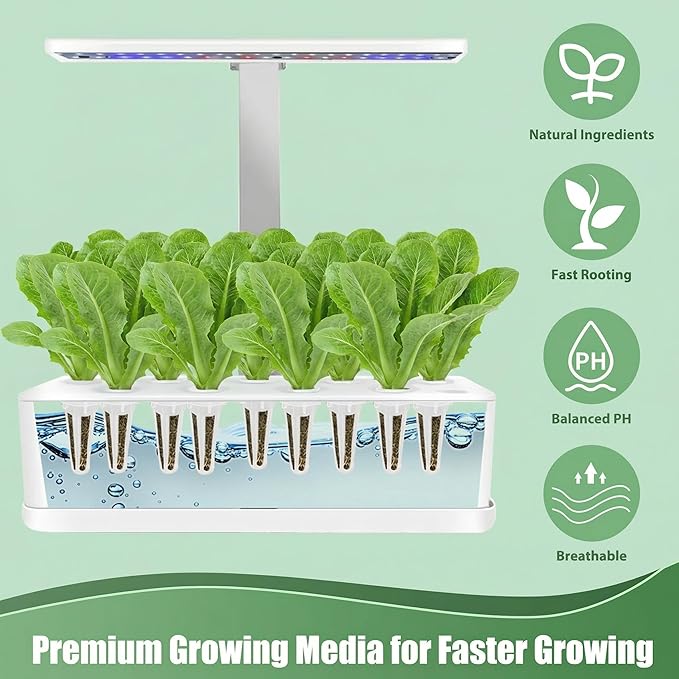 Romaine Seed Pods Kit for Hydroponics, 12 Pods Grow Anything Kit for Indoor Hydroponics Growing System, Hydroponics Supplies with 12 Grow Sponges, 12 Plant Baskets, 12 Pod Domes and Labels