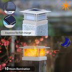 Dynaming 2 Pack Solar Post Cap Lights Outdoor with Flickering Flame Light, White Shell Fence Post Solar Lights Fit 4x4 5x5 Vinyl/Wooden Posts, Brightness LED Lighting Decor for Garden Deck Patio