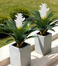 Ivydale Fake Flowers Plants for Outdoors, 2 Pcs 16.93" Bromeliad Artificial Flowers Uv Resistant Realistic Faux Flowers for Outdoor Planters Outside Porch Patio Yard Garden Indoor Decoration(White)