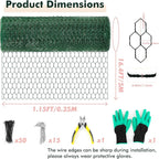 Plant Fence Protectors from Animals, 16.4 x 1.15ft Plant Cages for Outdoor Plants, Black Wire Plant Protector with Ground Stakes, Nylon Ties, Needle-Nose Pliers and Gloves to Keep Animals Out (Green)
