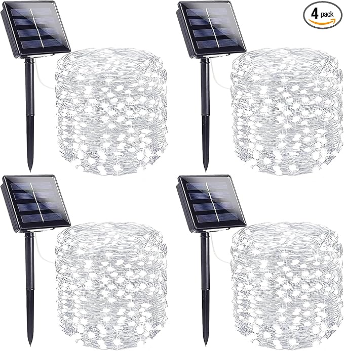 Extra-Long Solar String Lights for Outside, 4 Pack 400LED Solar Fairy Lights Outdoor Waterproof, Copper Wire with 8 Modes Solar Twinkle Lights for Tree Garden Party Patio Xmas Decor (Cool White)