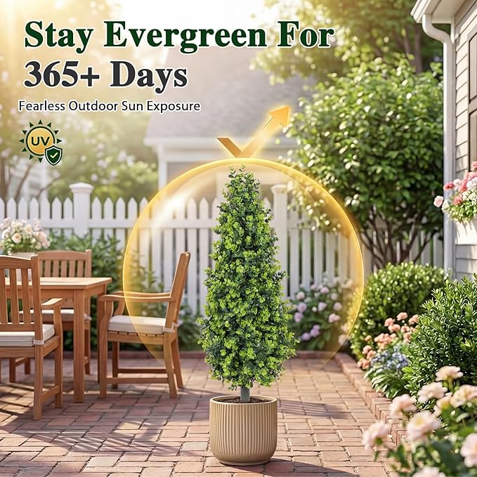 PATIO CHOICE 3ft Artificial Topiary Trees with Ground Spike Set of 2 36" Outdoor Faux Plants Realistic Faux Bushes and Shrubs Decorations for Outdoor Indoor Front Porch Garden