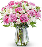 Benchmark Bouquets - Delightful Roses & Alstroemeria (Glass Vase Included) - Fresh Flowers for Delivery - Gift for Graduation, Birthday, Anniversary, Sympathy, Get Well, Congratulations