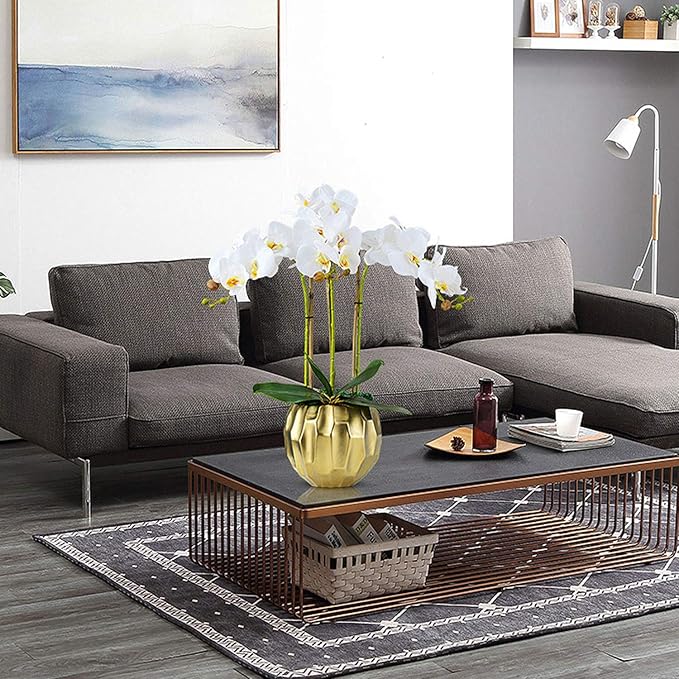 FagusHome 32" Artificial Phalaenopsis Flowers 6 Pcs with 4 Bundles Leaves Artificial Orchid Flowers Stem Plants for Home Décor (6Pcs)