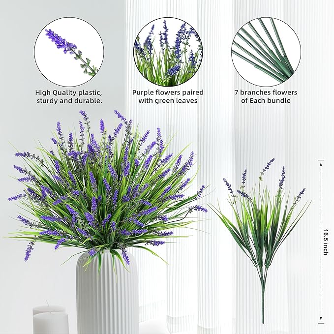 Ivydale 20PCS Artificial Plants Fake Flowers Monkey Grass for Outdoors,UV Resistant Realistic Purple Faux Greenery Shrubs Outside Decor for Home Garland Porch Patio Balcony Planter Yard Office Pathway