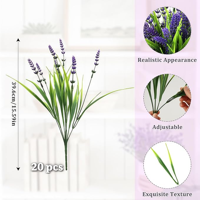 Faux Flowers for Outdoor Planters – 20 Bundles Fake Plants Outdoor, UV Resistant Artificial Plants & Flowers with Fake Monkey Grass, Faux Outdoor Plants for Porch Patio Garden Decor