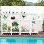 SERWALL Outdoor Potting Bench with Removeable Sink,Rot-Resistant HDPE Potting Table for Outside Gardening, All Weather Use - White