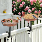 Gtongoko Deck Mounted Metal Bird Bath for Outside, 12 Inch Dia Weather-Resistant Birdbath Bowl for Balcony Fence Railing with Adjustable Clamp Outdoors