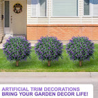 TNELTUEB Artificial Lavender Boxwood Topiary Ball 27" Tree, Set of 2 UV Resistant Faux Silk Shrubs with Ground Spikes, Large Fake Boxwood Plants for Outdoor, Garden, Porch, Patio Decor and Reception