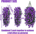 Sggvecsy Artificial Fake Hanging Flowers Plants for Outdoor Outside Spring Summer Decoration 2PCS Faux Silk UV Resistant Realistic Morning Glory Trailing Vines for Home Porch Patio Balcony(Purple)