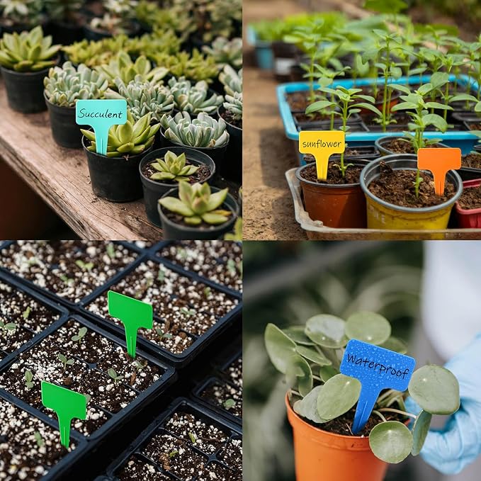 200 Pcs Thick T-Type Plant Labels, 4 Inch Waterproof PP Hard Plastic Garden Markers, Reusable Nursery Tag Stakes for Indoor Outdoor Potted Plants, Seedlings, Flowers, Vegetables & Herbs