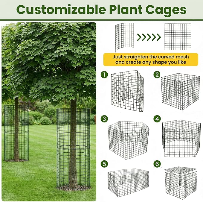 Hacaroa 12 Pack Wire Plant Protectors from Animals, 14"x13.5" Mesh Plant Protection Cage Chicken Wire Cloche, 36 Pcs Pre-Bent Panels, 40 Ground Stakes, 120 Nylon Ties, for Flowers, Shrubs, Dark Green