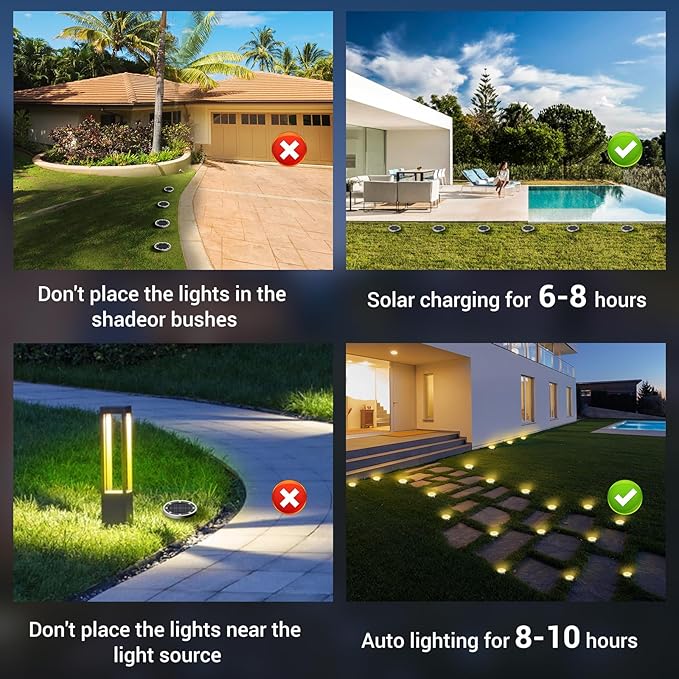 Peasur Solar Ground Lights Outdoor, 8 Pack Flat Solar Powered Disc Lights, IP68 Waterproof, Anti-Rust, Landscape Lighting for Pathway Garden Yard Lawn Walkway Landscape Driveway, Mini, Warm White