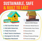 SparkJump Jr Bird House Kit, DIY Cedar Wood Birdhouse for Outdoors with Paint, Fun for Kids & Adults, Bird House Making Kit for All Ages (1-Pack)