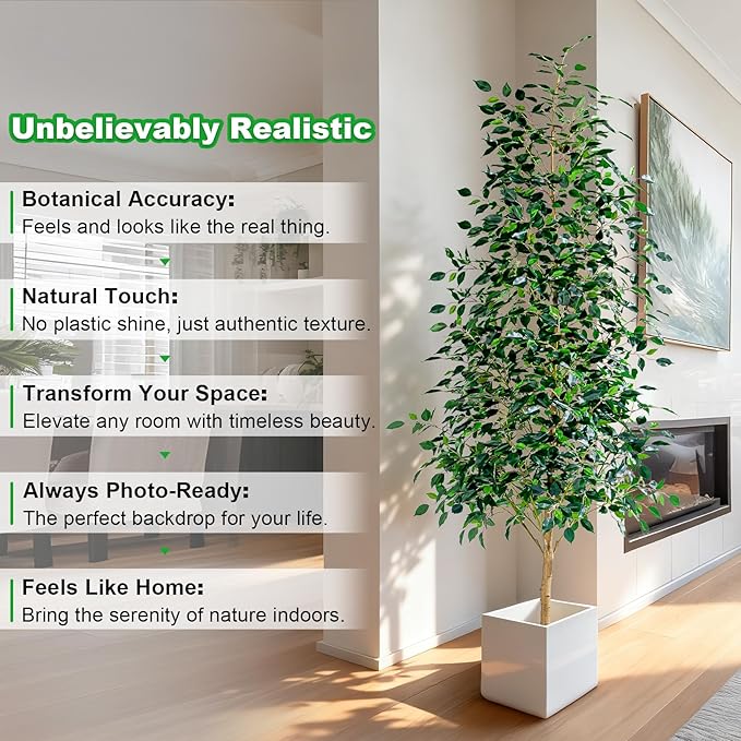 Bailikang 6FT Artificial Ficus Trees Indoor Faux Trees Indoor Fake Floor Plants Tall Artificial Tree with White Pot Faux Tree Fake Indoor Tree Silk Plants Artificial Trees for Home Decor Indoor