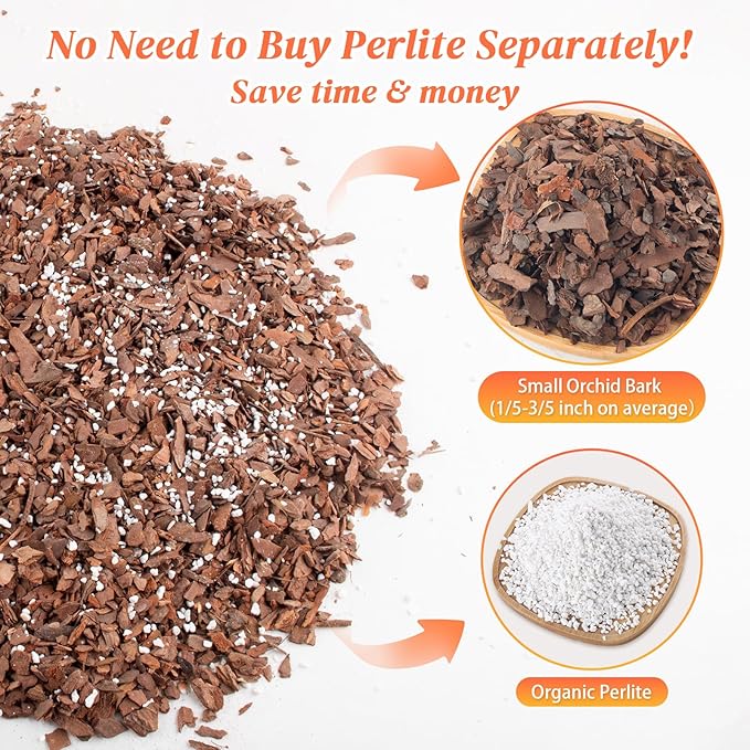 3QT Orchid Bark Potting Mix, Natural Orchid Potting Mix for Repotting, Blended with Small Pine Bark and Perlite to Provide Ideal Ventilation and Good Drainage for Orchids and Other Potted Plants