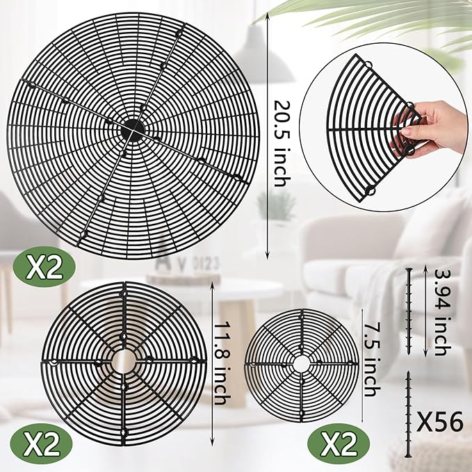 Newtay 6 Pcs Plant Pot Grid Soil Protector Covers Cuttable Flower Protector from Animals Cat Digging Stopper Plant Pot Cover with Stakes for Indoor Outdoor Gardening (20.5 +11.8+7.5 Inch,Black)