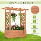 HAPPYGRILL Raised Garden Bed with Trellis, Freestanding Wood Planter Box w/Hanging Roof & 4 Drainage Holes for Vine, Climbing Plants, Flowers, Outdoor Planter with Trellis for Garden, Patio, Yard