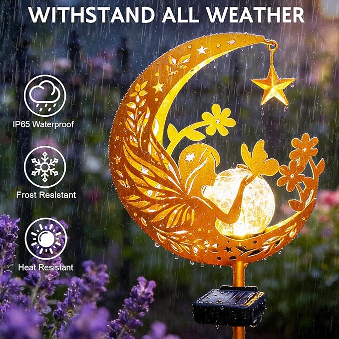 ZNYCYE Solar Garden Decor Outdoor Statue, Moon Fairy Garden Figurines for Mom Women Grandma Solar Stake Lights for Patio, Yard, Lawn, Pathway (Warm White)