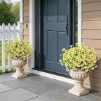 Artificial Morning Glory & Eucalyptus Topiary Trees - Set of 2 Faux Silk Flower Potted Plants, UV-Resistant Fake Outdoor Morning Glory Bushes for Front Door, Yard, Farmhouse, Garden Decor (Yellow)