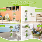 KMOTASUO 3 Tier Tall Metal Plant Stand, 34 Inch Plant Stands Indoor Outdoor, Rustproof Wrought Iron Flower Pot Holder Display Rack for Corner Patio Garden Balcony Living Room(White)