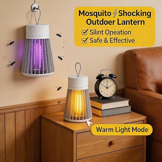 Bug Zapper Outdoor and Indoor Mosquito Zapper, Hanging Rechargeable Mosquito Killer Lamp - Portable UV Insect Trap for Indoor/Outdoor, USB-Powered with Grid for Camping, Bedroom, Patio, Kitchen