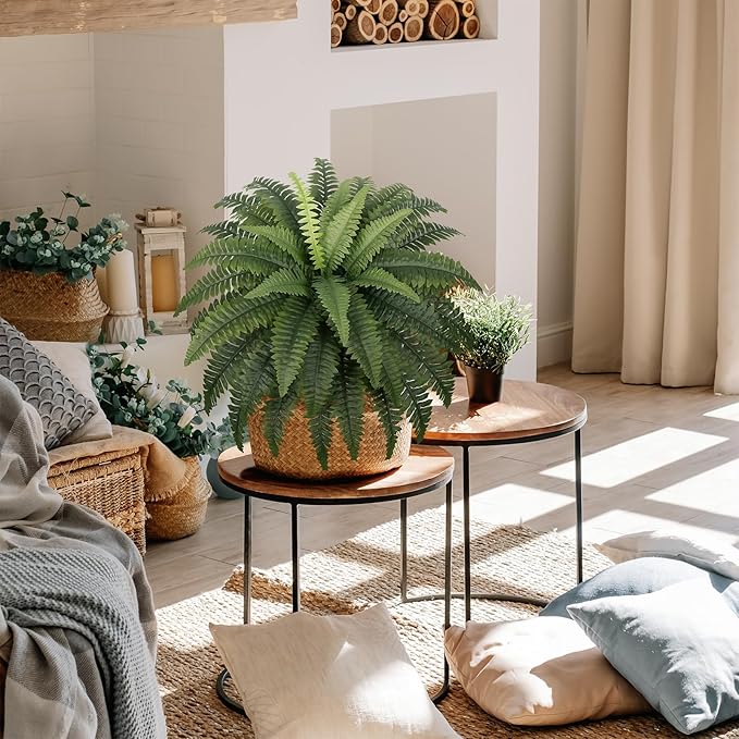 Fake Ferns - Set of 2 Faux Boston Ferns Large Artificial Plants, 40 Leaves per Bouquet, 35 Inches Large Artificial Ferns for Outdoors/Indoor Home, Office, Garden Decoration