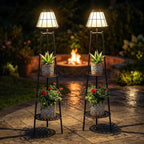 2 Pack Solar Lights with Plant Stands, 45.4'' Waterproof Outdoor Metal Solar Floor Lamps for Patio Deck Yard Pathway Porch Garden
