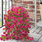 8 Pcs Fake Outdoor Artificial Flowers For Outdoors Uv Resistant, Plastic Flowers For Outdoors, Fake Hanging Plants Faux Flowers For Outdoor Planters, Silk Spring Flowers For Outside Porch（Rose Red）