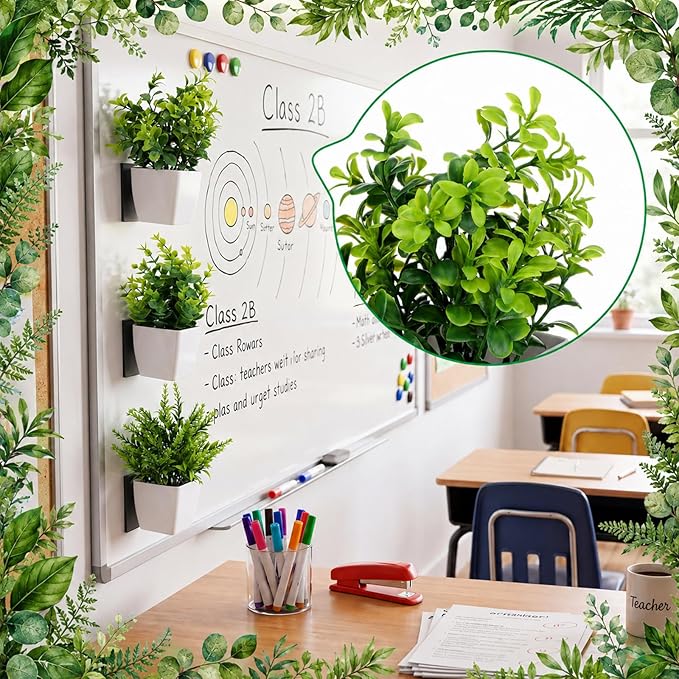 3 Pcs Magnetic Plants Classroom Decor Artificial Potted Potted Greenery Mini Fake Plants with Magnets Back to School Teacher Appreciation Gift for Whiteboard Blackboard Home Office(Greenery)
