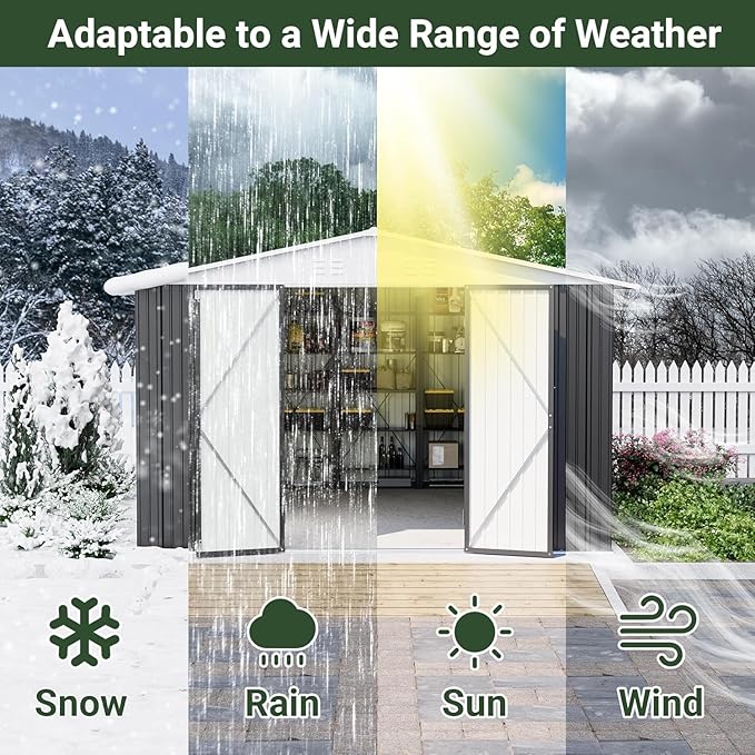 Polar Aurora 10x12 FT Metal Shed, Heavy-Duty Galvanized Steel Tool Storage Shed with Lockable Doors, Waterproof Outdoor Garden Shed for Outside, Backyard, Patio, Lawn, White
