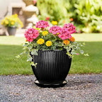 10 Inch Planter, Ceramic Plant Pots with Drainage Hole and Saucer, Large Decorative Planters for Indoor Plants, Modern Plant Pot, Round Flower Pot, House Bedroom Decor, Black