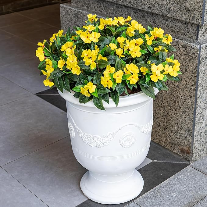 Nigirior Artificial Fake Flowers for Outdoor Décor 6 Bundles UV Resistant Fake Plants for Planter Faux Impatiens for Home Porch/Garden Stunning（Yellow）