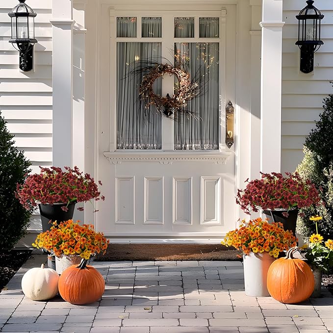 INQCMY Artificial Fake Plants Flowers for Outdoor Outside Fall Decoration,24 Bundles Faux Silk Daisy in Planter UV Resistant Look Real for Home Front Door Porch Patio Garden Balcony Autumn Decor