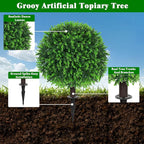 Grooy Artificial Topiary Tree with Eucalyptus, Set of 2 Artificial Shrub Bushes with Ground Spike, Fake Evergreen Tree for Porch, Artificial Plants for Outdoor Planters Indoor UV Resistant