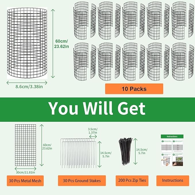 10 Pack Plant Protector from Animals, 24x12 Inches Wire Plant Protector, Plant Cages to Keep Animals Out